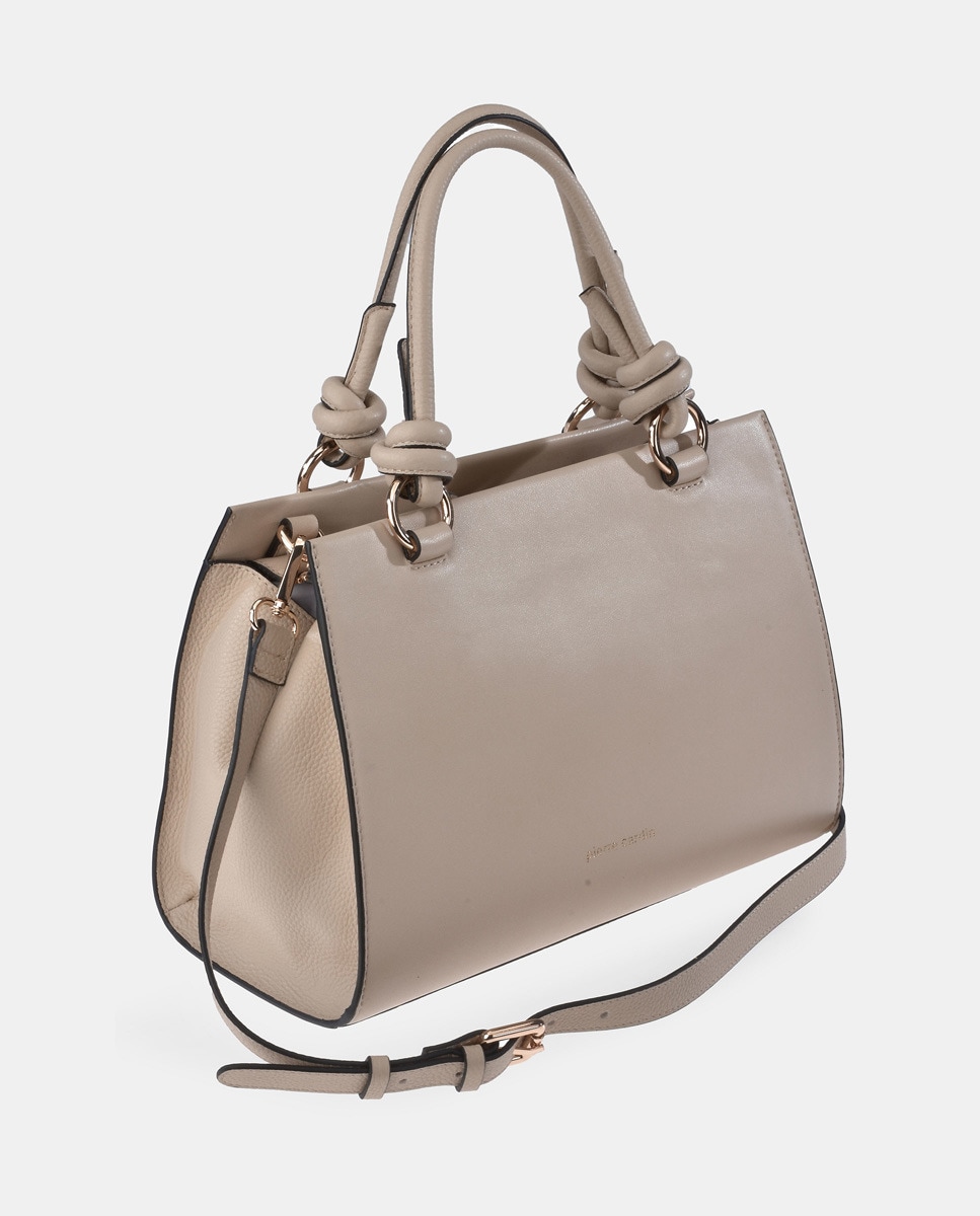 Mala Carryall em Pele com Alça de Tiracolo - Preto Bege-3