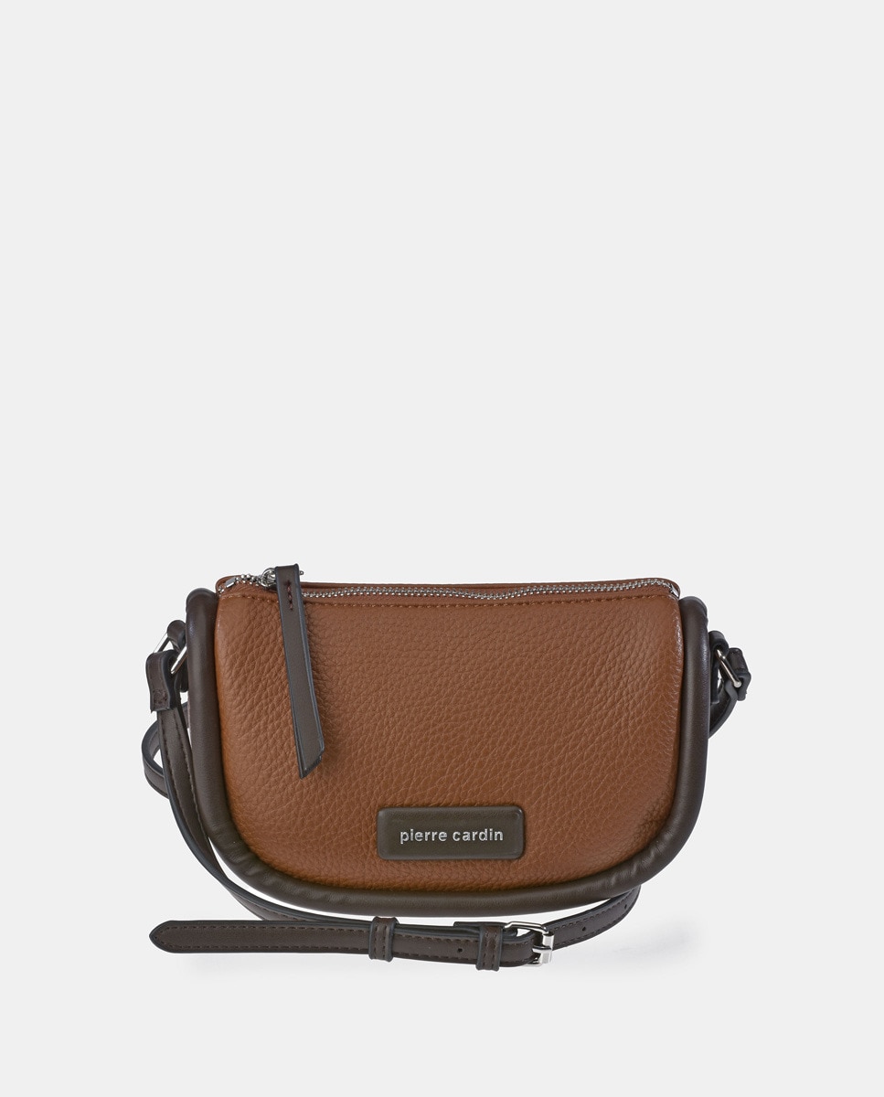 Mala Crossbody Pequena em P.U. - Preto/Bordeaux Castanho-claro-1