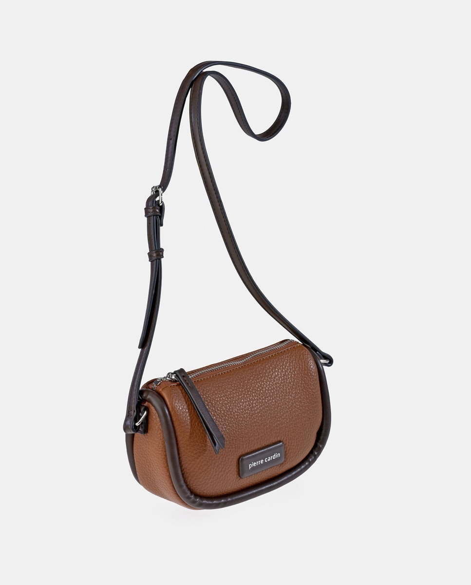 Mala Crossbody Pequena em P.U. - Preto/Bordeaux Castanho-claro-3