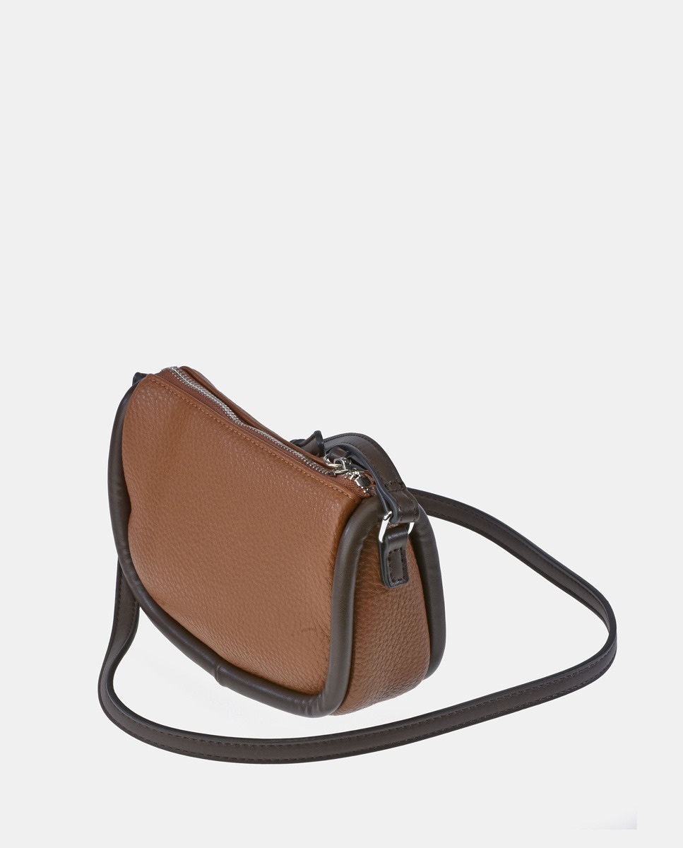 Mala Crossbody Pequena em P.U. - Preto/Bordeaux Castanho-claro-4