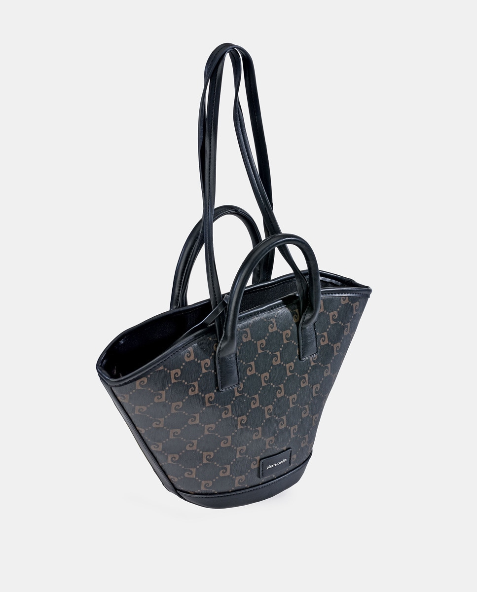Mala Tipo Tote com Alça Dupla e em Pele e Lona - Preto Preto-3
