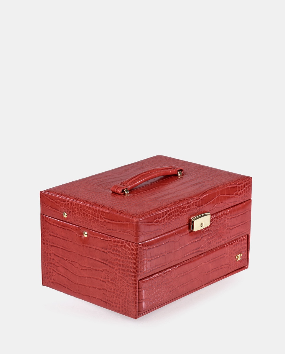 Guarda-Joias em PU de Efeito Crocodilo com Abertura Automática - Vermelho Vermelho-2