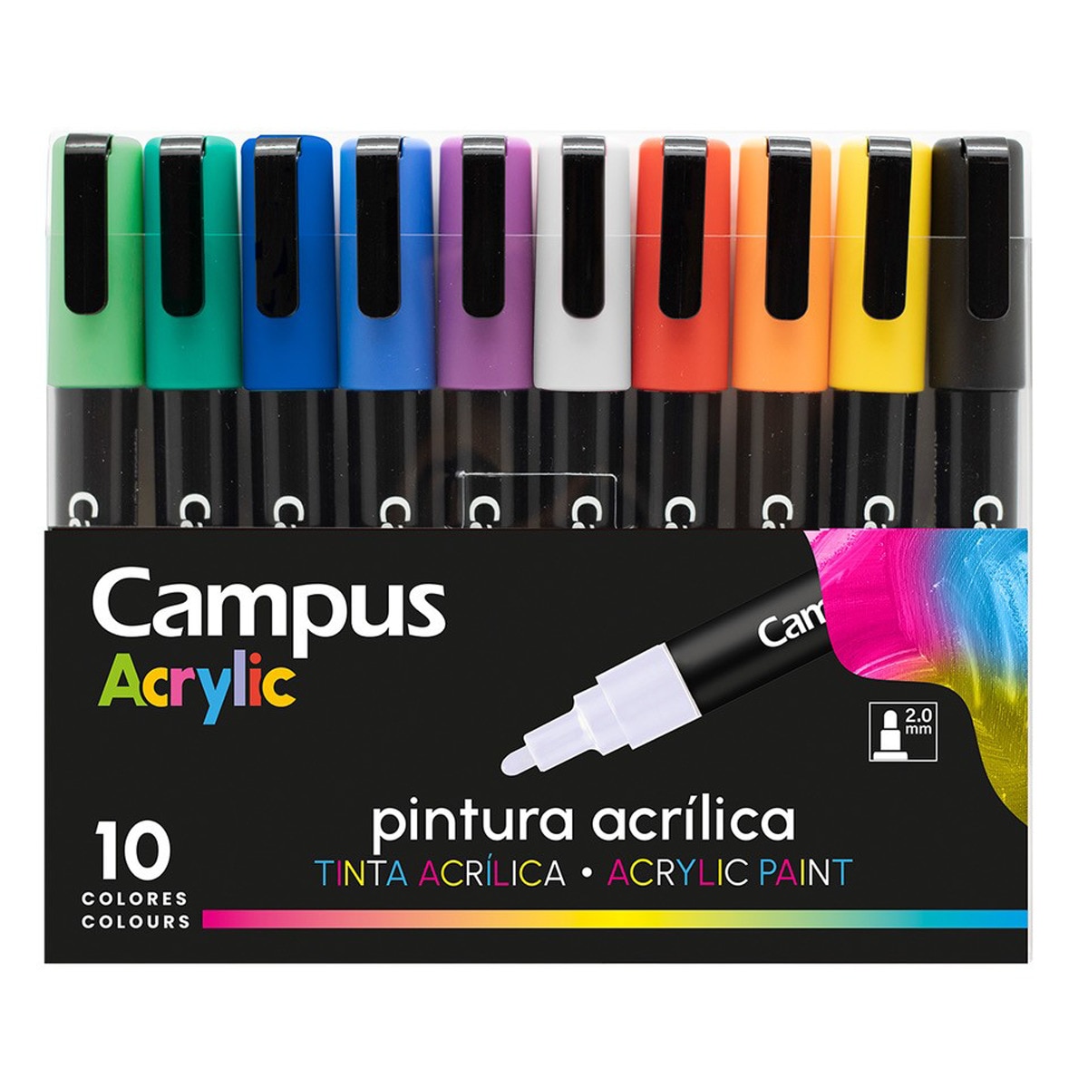 Imagem 0 de Pack Marcadores Acrílicos Campus Acrylic 10 cores Básicas