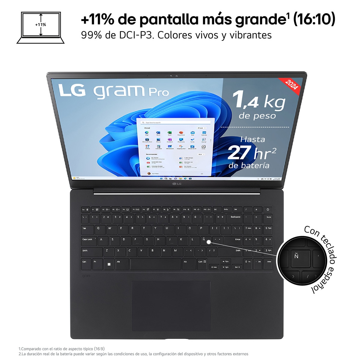 Portátil LG gram Pro 17Z90SP, Intel Core Ultra 7-155H, 32GB, 1TB SSD, GeForce RTX 3050 4GB, 17", W11 Negro-2