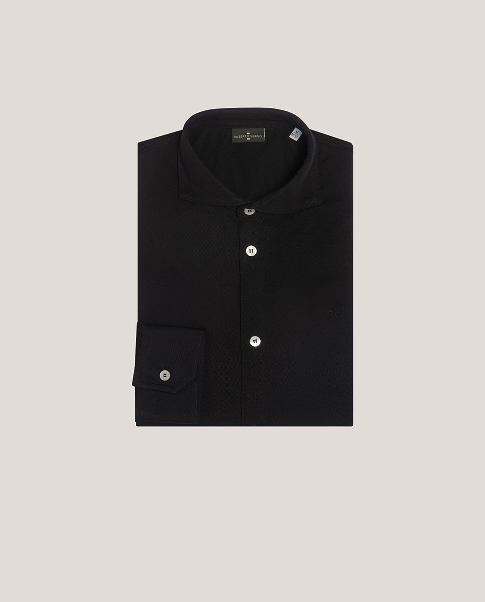 Camisa Casual Regular Fit Piqué Preto-7