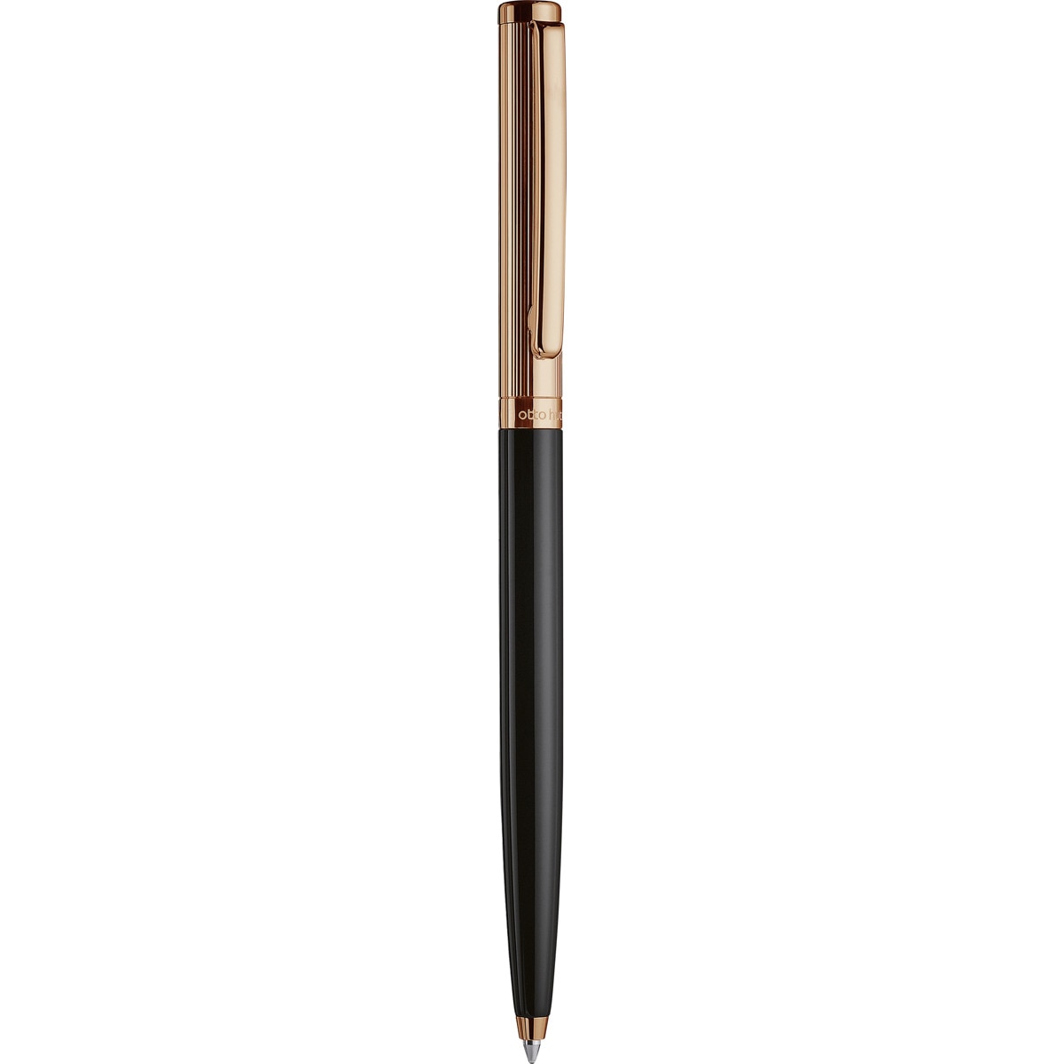Bolígrafo lacado brillante bañado en oro rosa con guilloche acanalado Otto Hutt negro Oro Rosa / Negro-2
