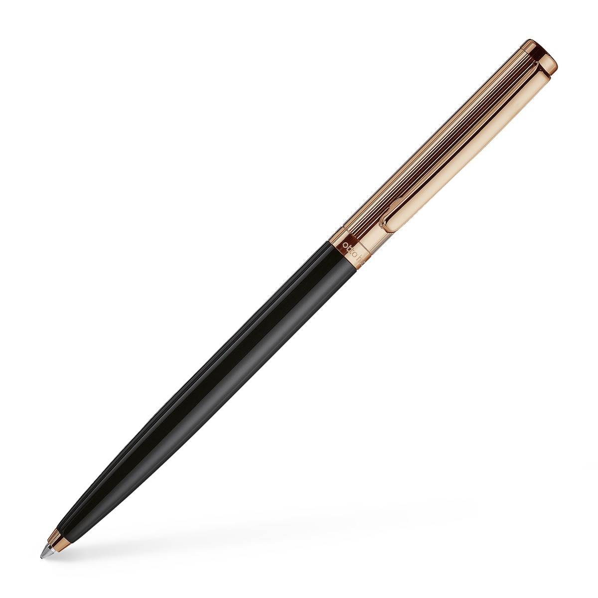 Bolígrafo lacado brillante bañado en oro rosa con guilloche acanalado Otto Hutt negro Oro Rosa / Negro-1