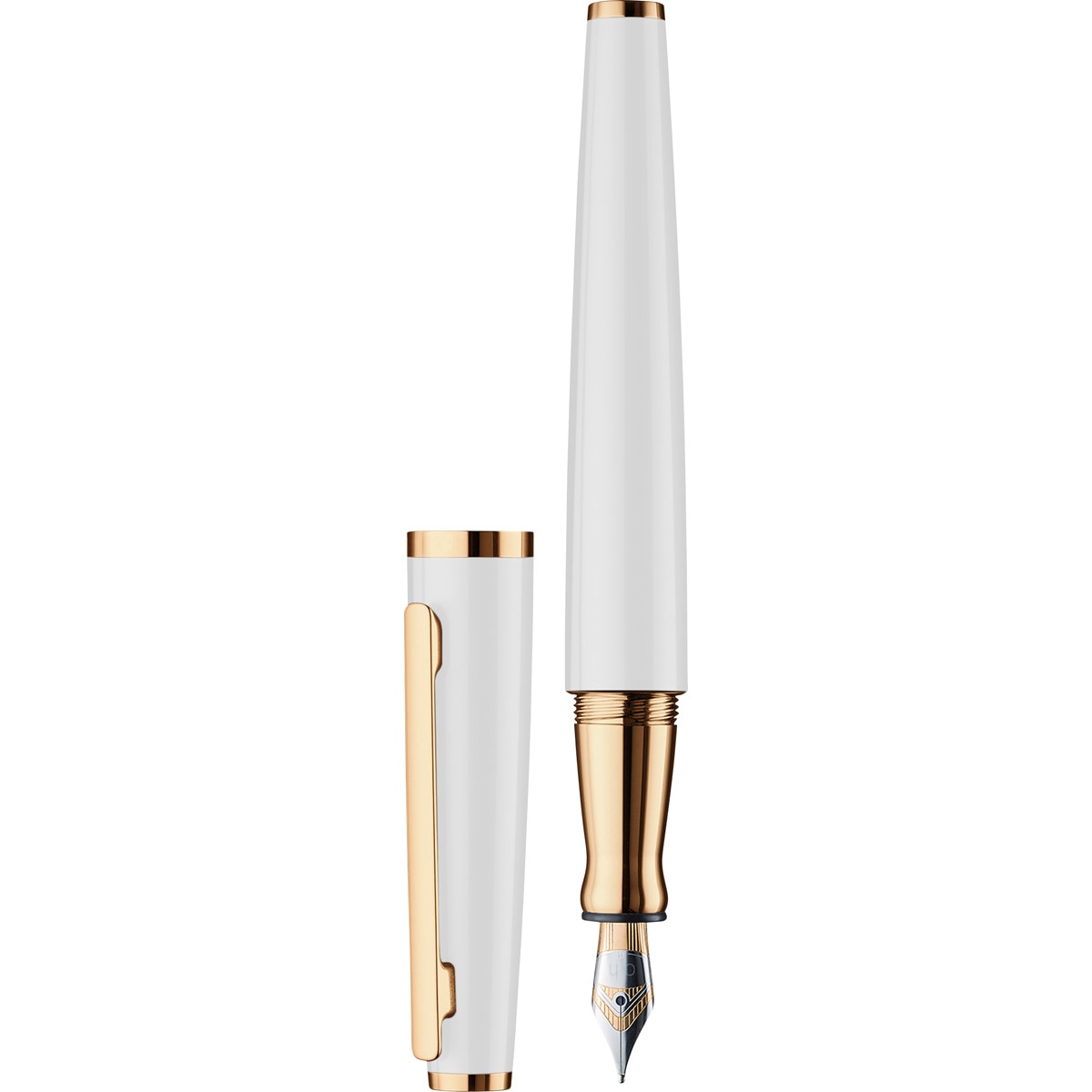 Esferográfica de Aluminio Maciço Lacado Brilhante Detalhes em Oro Rosa Otto Hutt - Branco Branco-3