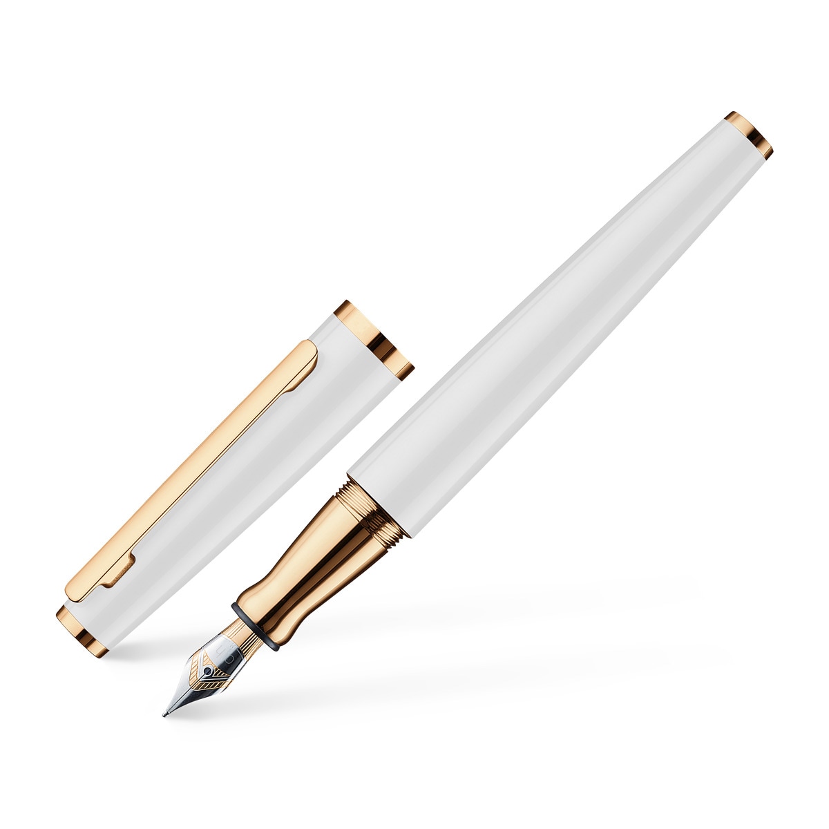 Esferográfica de Aluminio Maciço Lacado Brilhante Detalhes em Oro Rosa Otto Hutt - Branco Branco-1