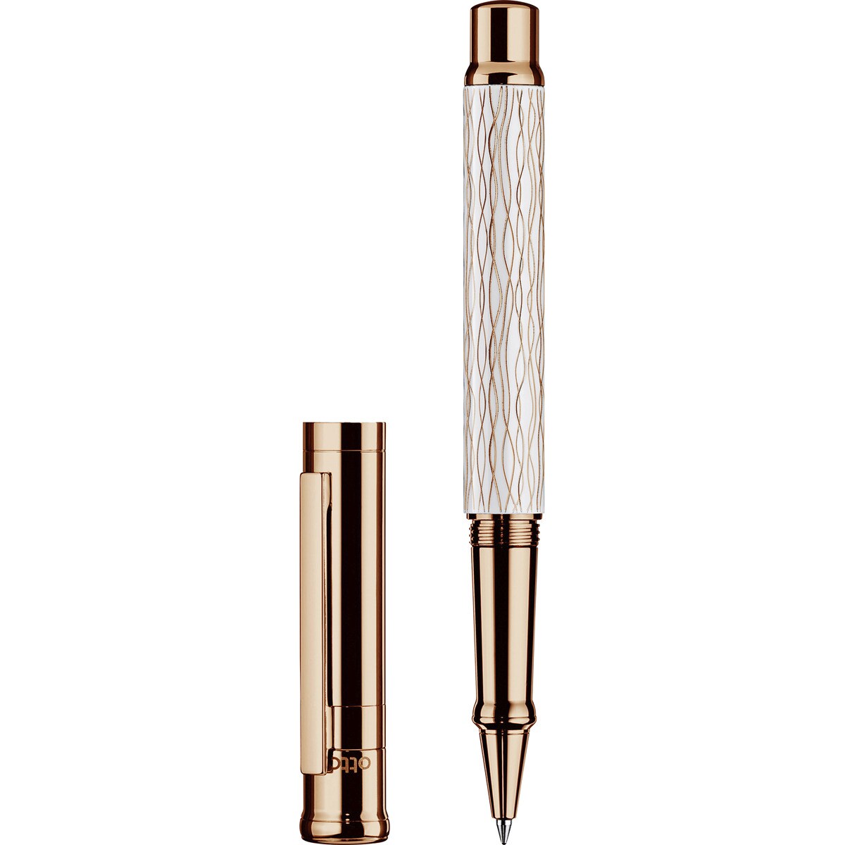 Roller Lacada em Branco com Guilloché Ondulado em Oro Rosa, Tampa e Detalhes em Oro Rosa Otto Hutt Branco-3