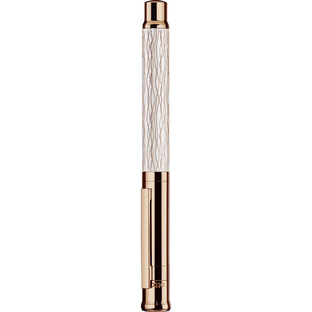 Roller Lacada em Branco com Guilloché Ondulado em Oro Rosa, Tampa e Detalhes em Oro Rosa Otto Hutt Branco-2
