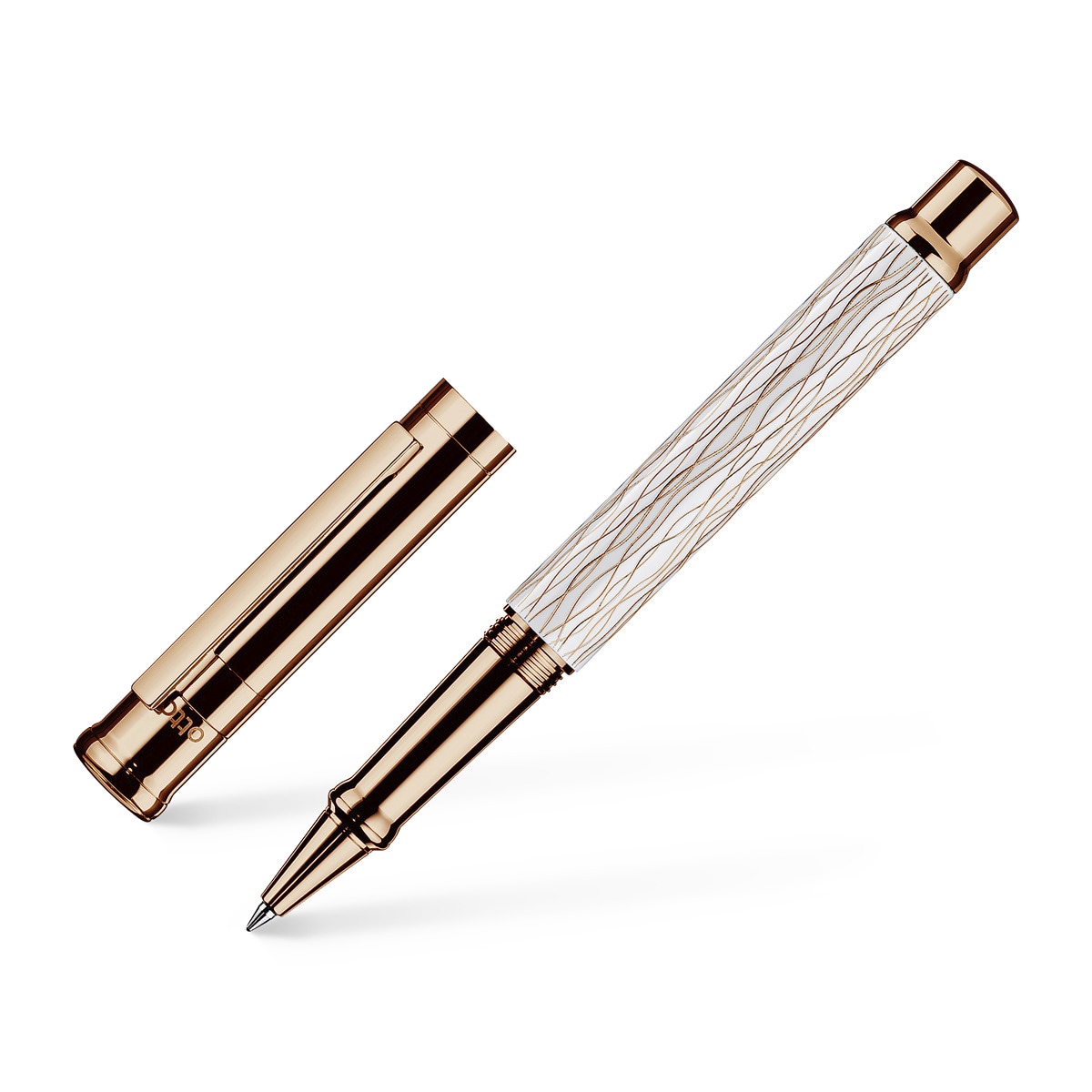 Roller Lacada em Branco com Guilloché Ondulado em Oro Rosa, Tampa e Detalhes em Oro Rosa Otto Hutt Branco-1