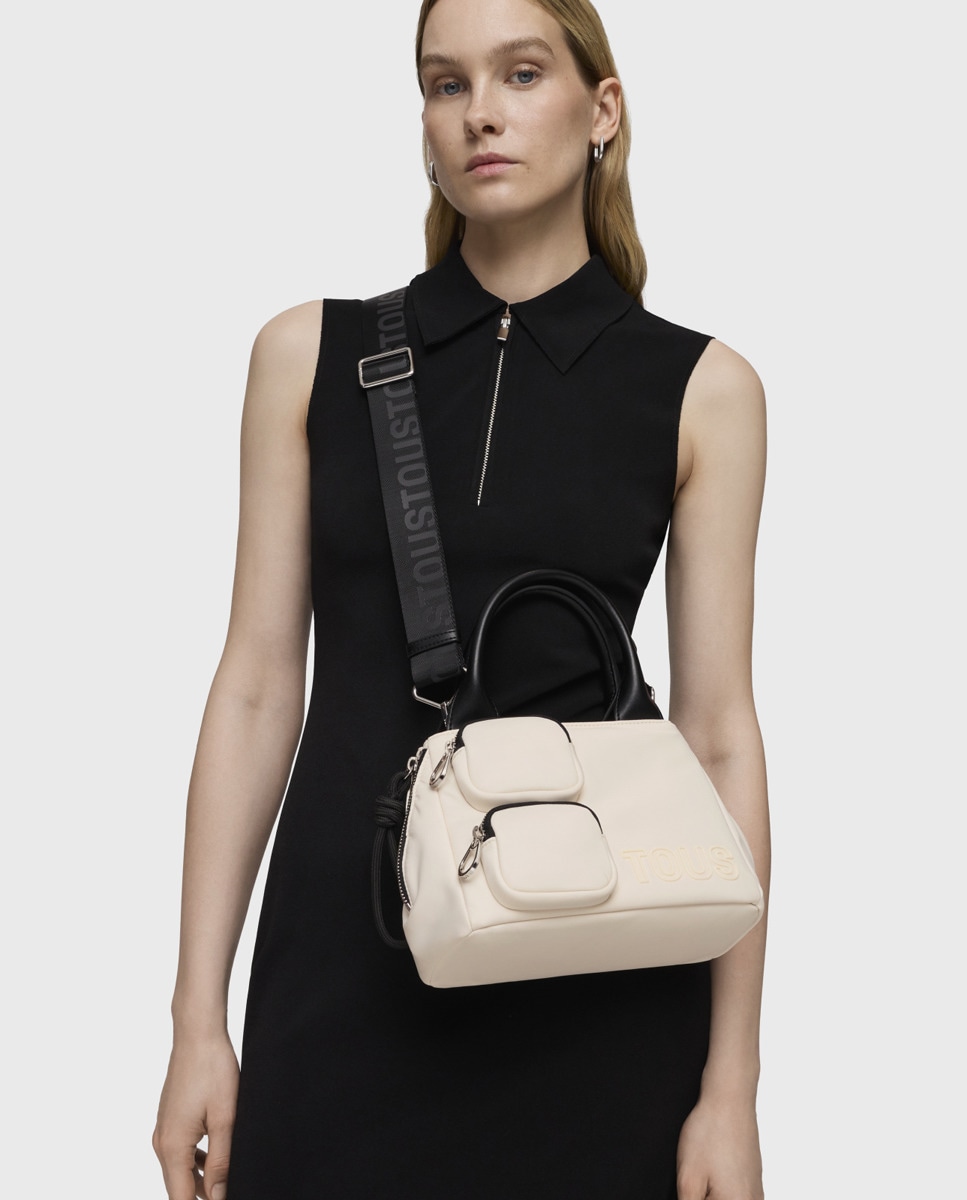 Mala Shopper S Roomy com Fecho de Correr Bege-2