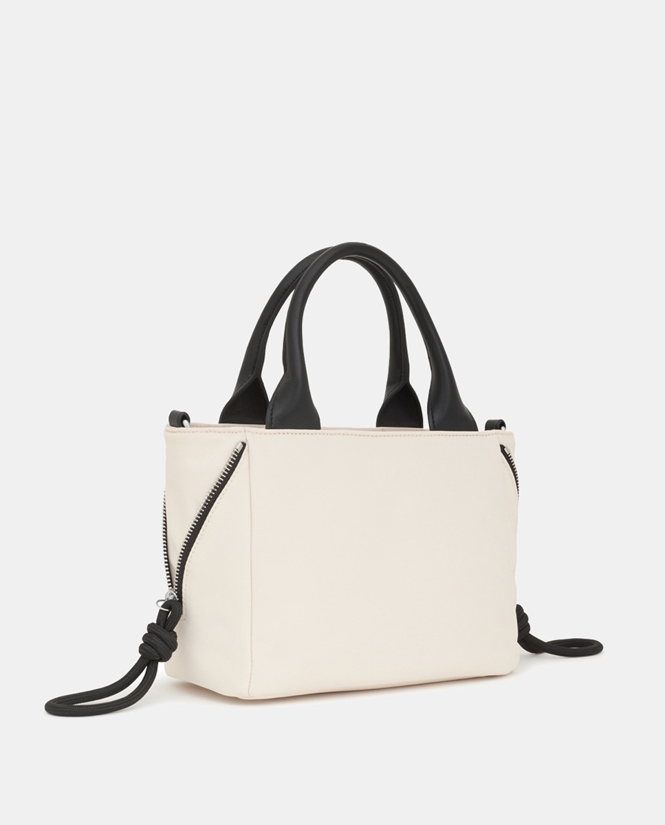 Mala Shopper S Roomy com Fecho de Correr Bege-4