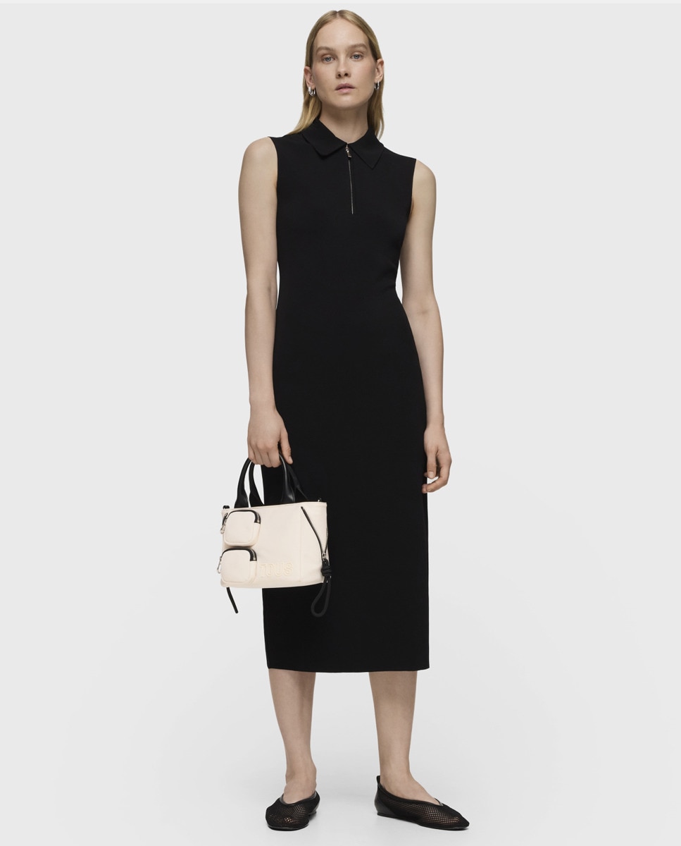 Mala Shopper S Roomy com Fecho de Correr Bege-3