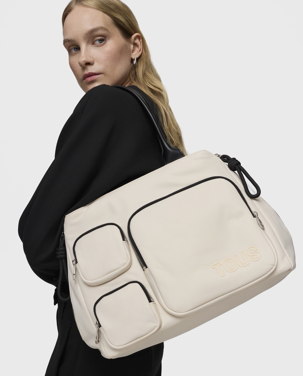 Mala Shopper L Roomy com Fecho de Correr Bege-2