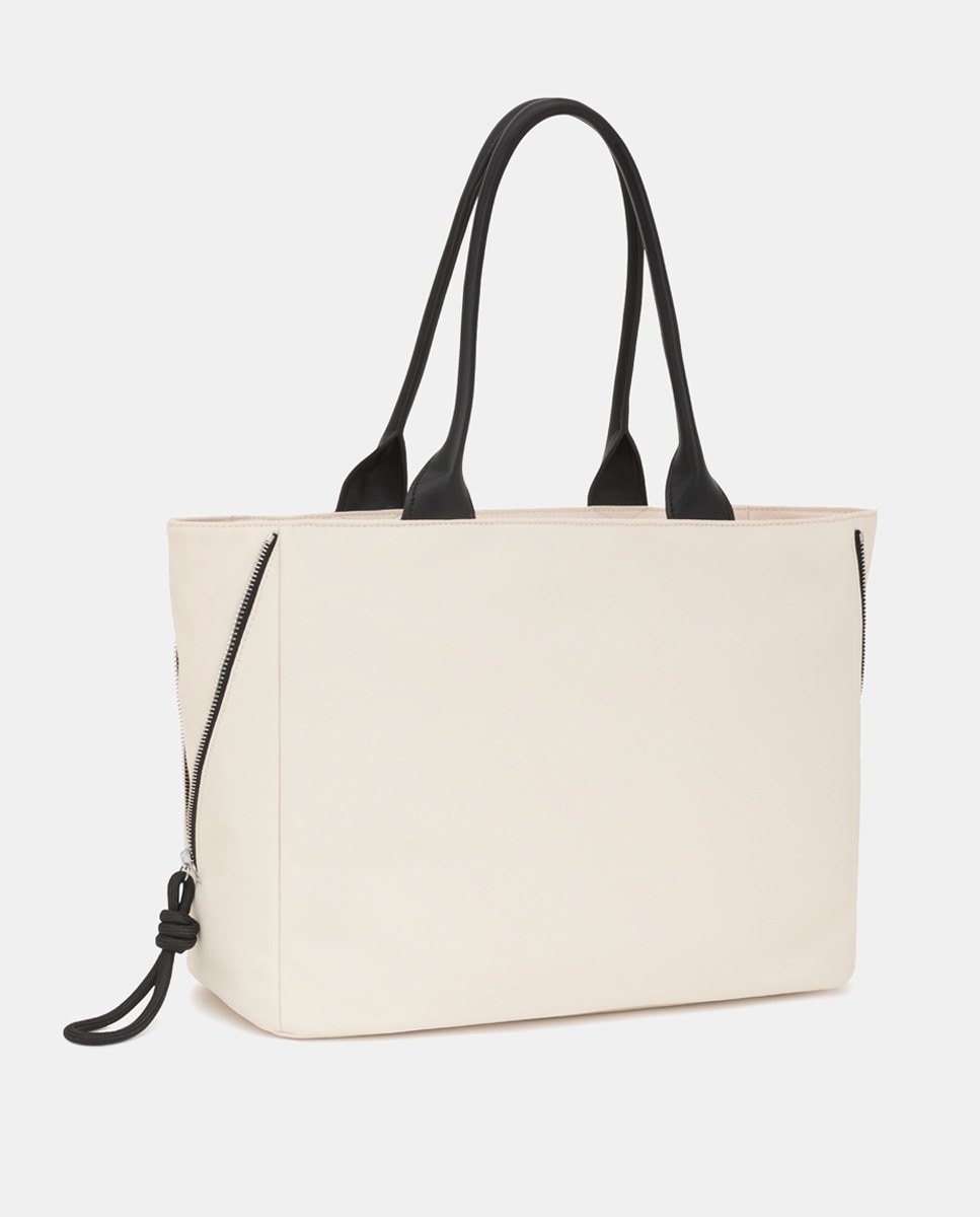 Mala Shopper L Roomy com Fecho de Correr Bege-4