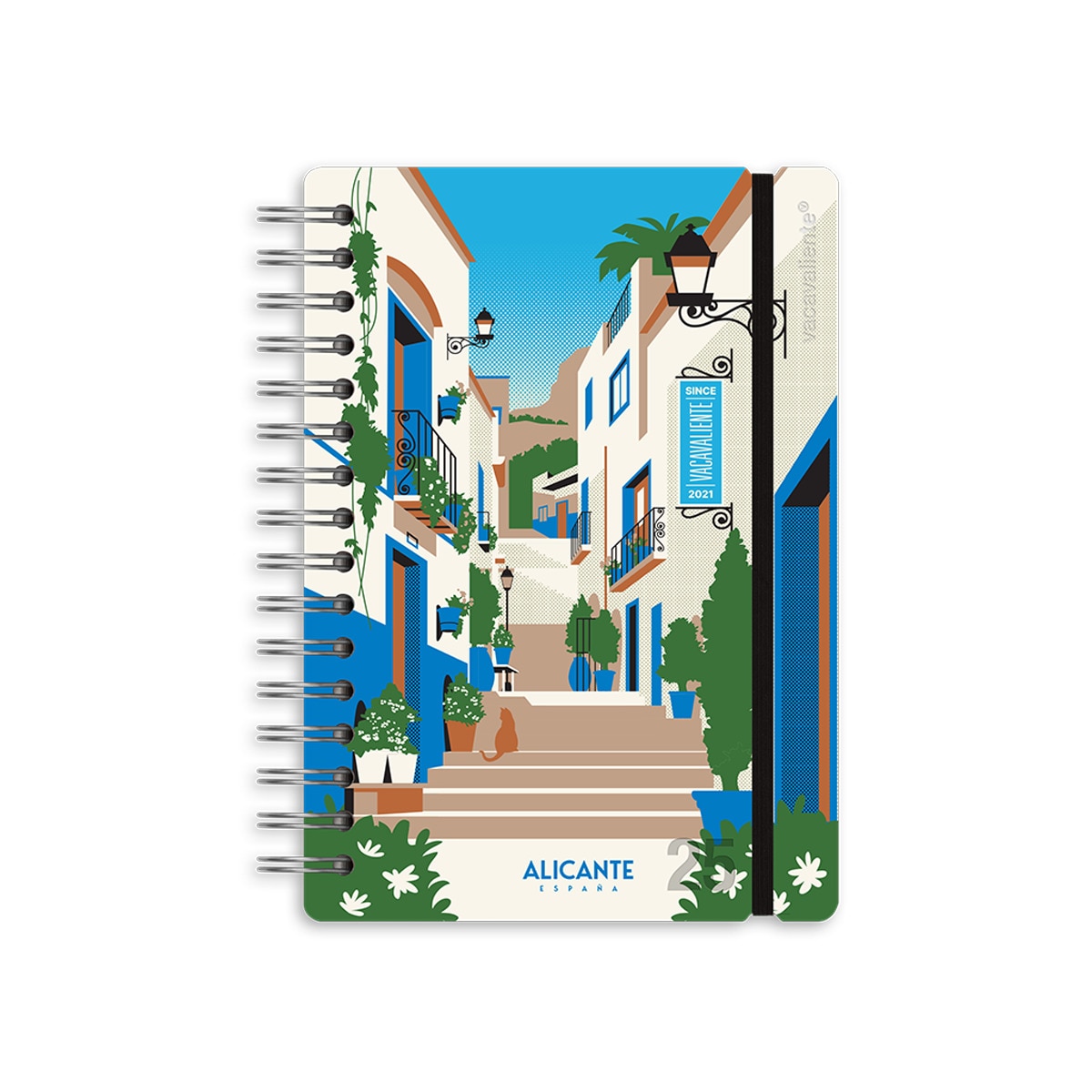 Agenda anual 2025 diaria A5 Alicante Vacavaliente Azul Oceánico bilingue 1