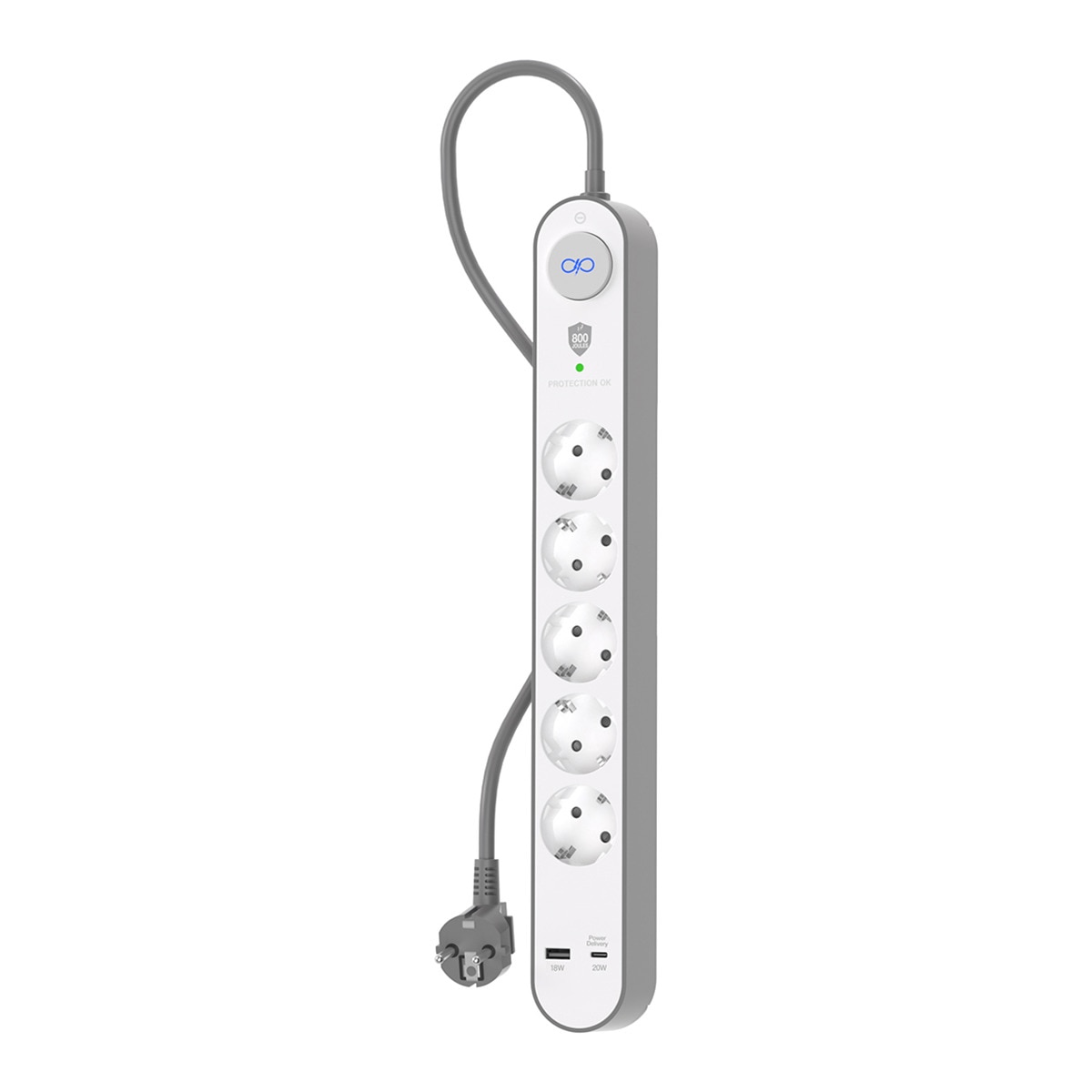 Base Múltiple Protectora 5 Tomas + 2 USB (A y C) 800J Blanco / Gris-1