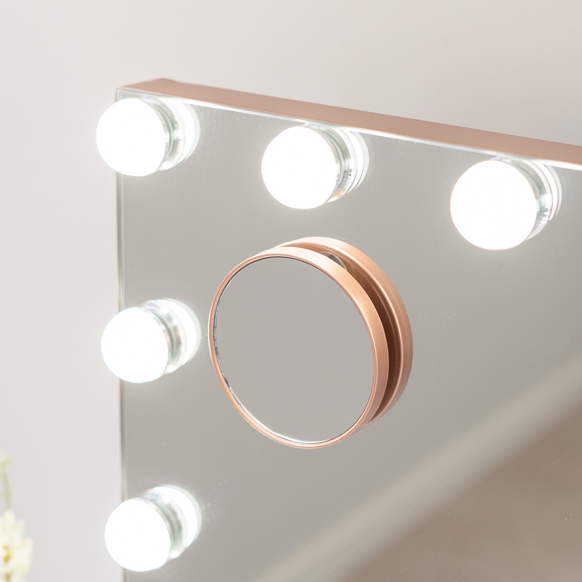 Espejo Flamingueo con base oro rosada y luces LED estilo Hollywood 15 ...