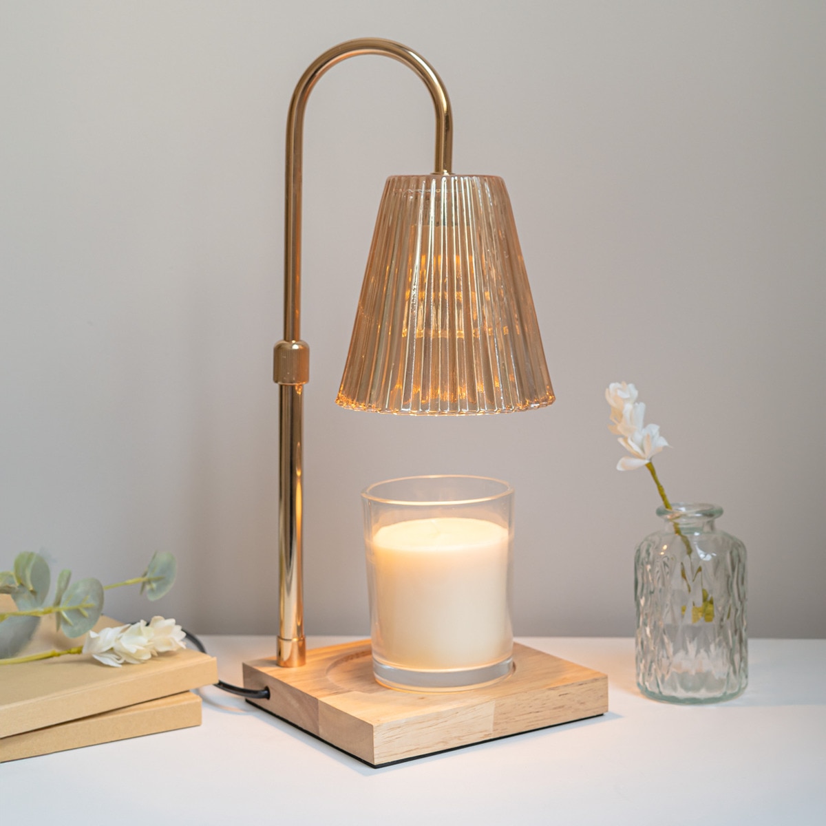 Lámpara Flamingueo calentador de velas con tulipa de cristal (vela no