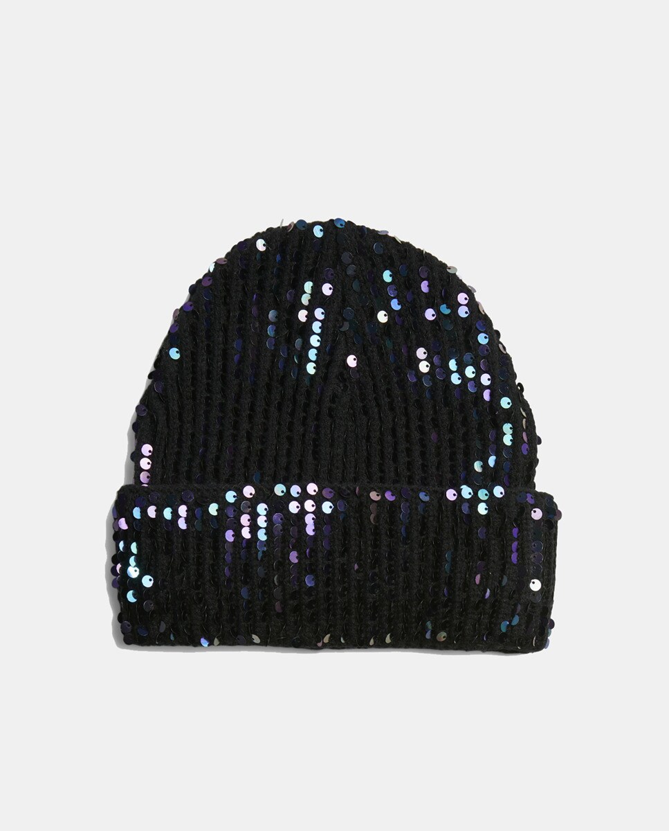 Gorro de Malha com Lantejoulas Preto-1