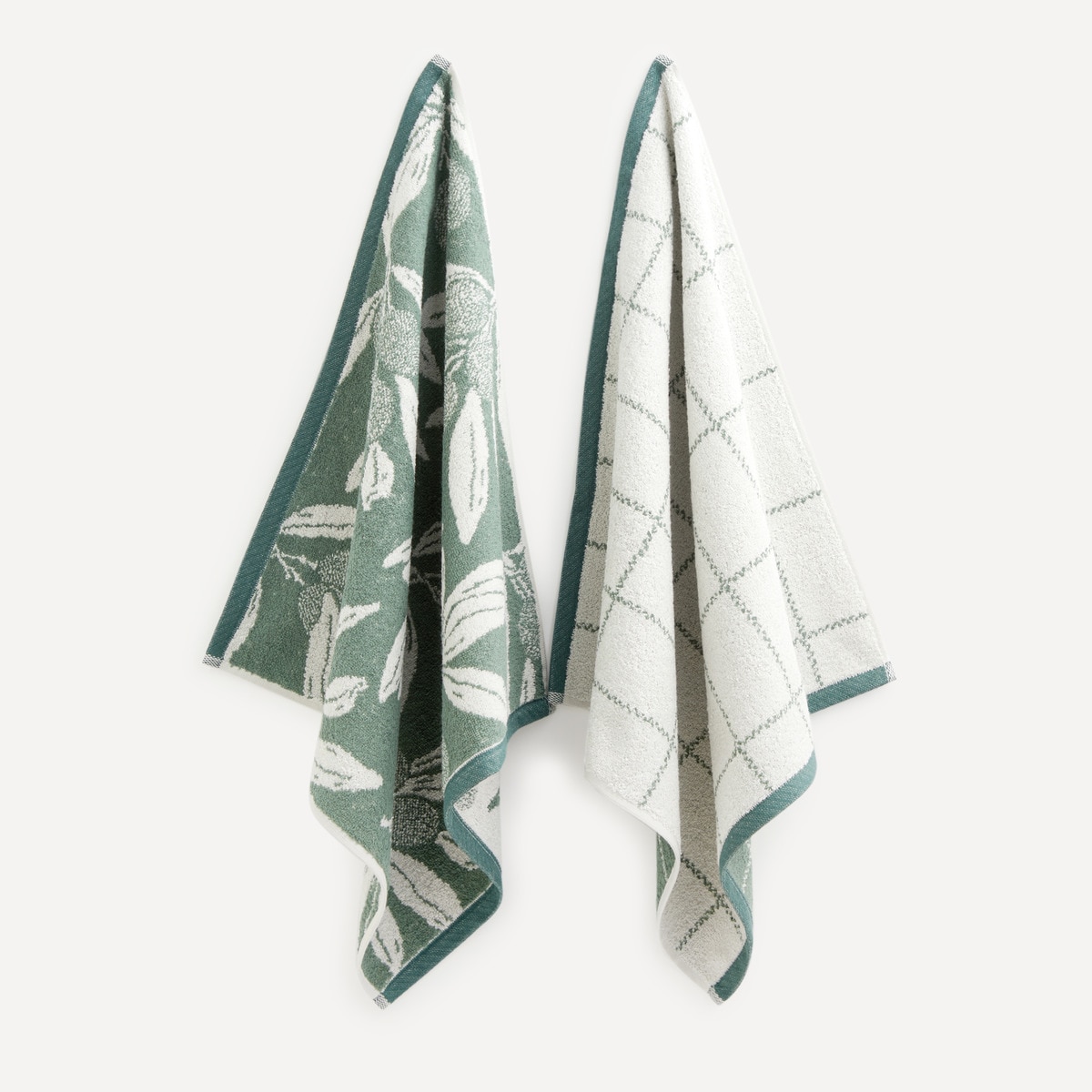Conjunto de 2 Panos de Tecido Turco e Sarja de Algodão Azeitonas Verde-1