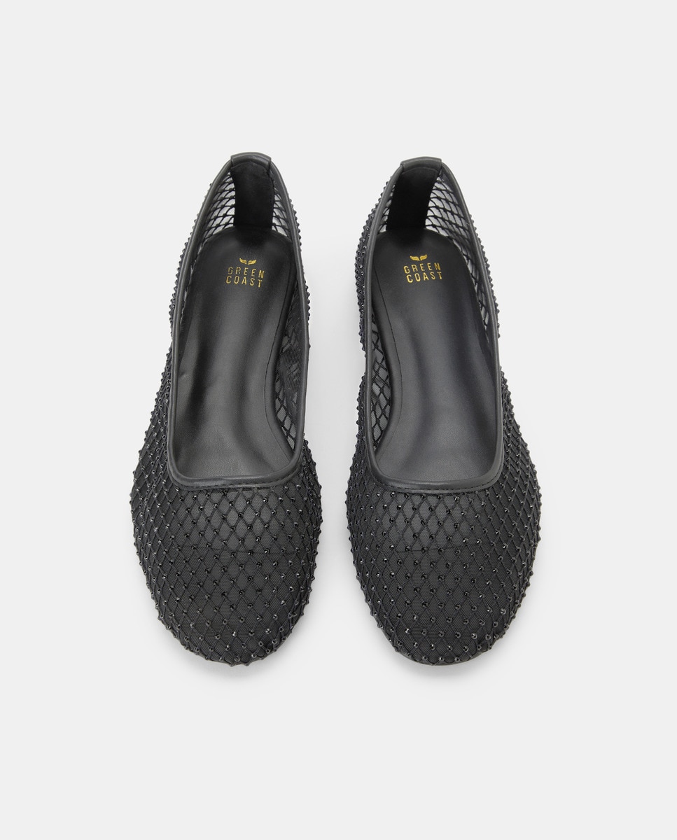 Sapatos de Presilha com Mesh e Brilhos Preto-4