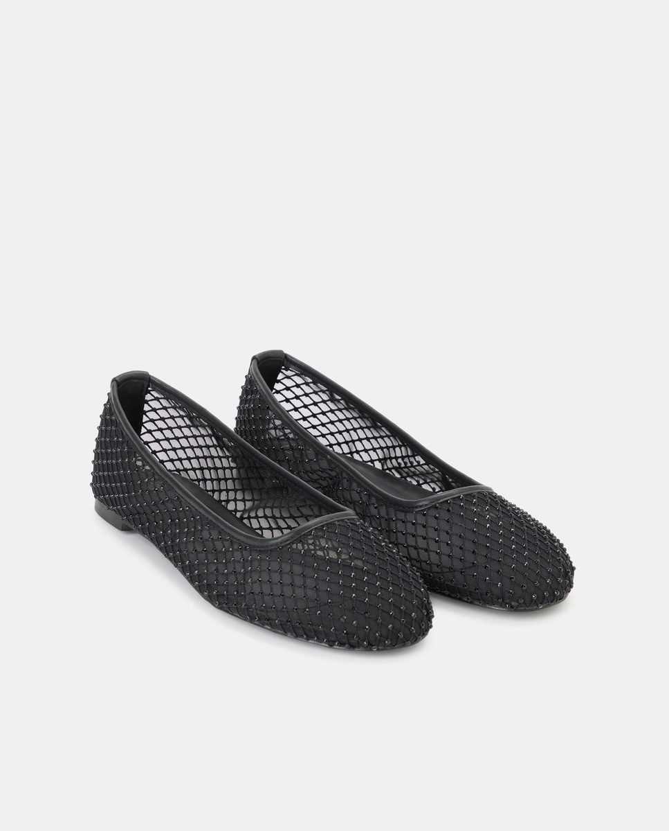 Sapatos de Presilha com Mesh e Brilhos Preto-2