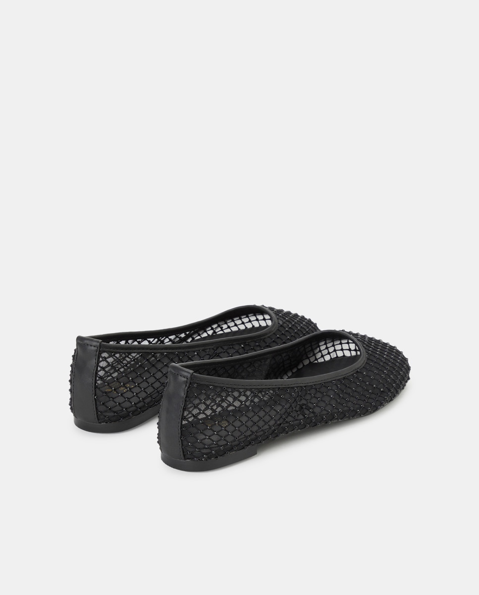 Sapatos de Presilha com Mesh e Brilhos Preto-3