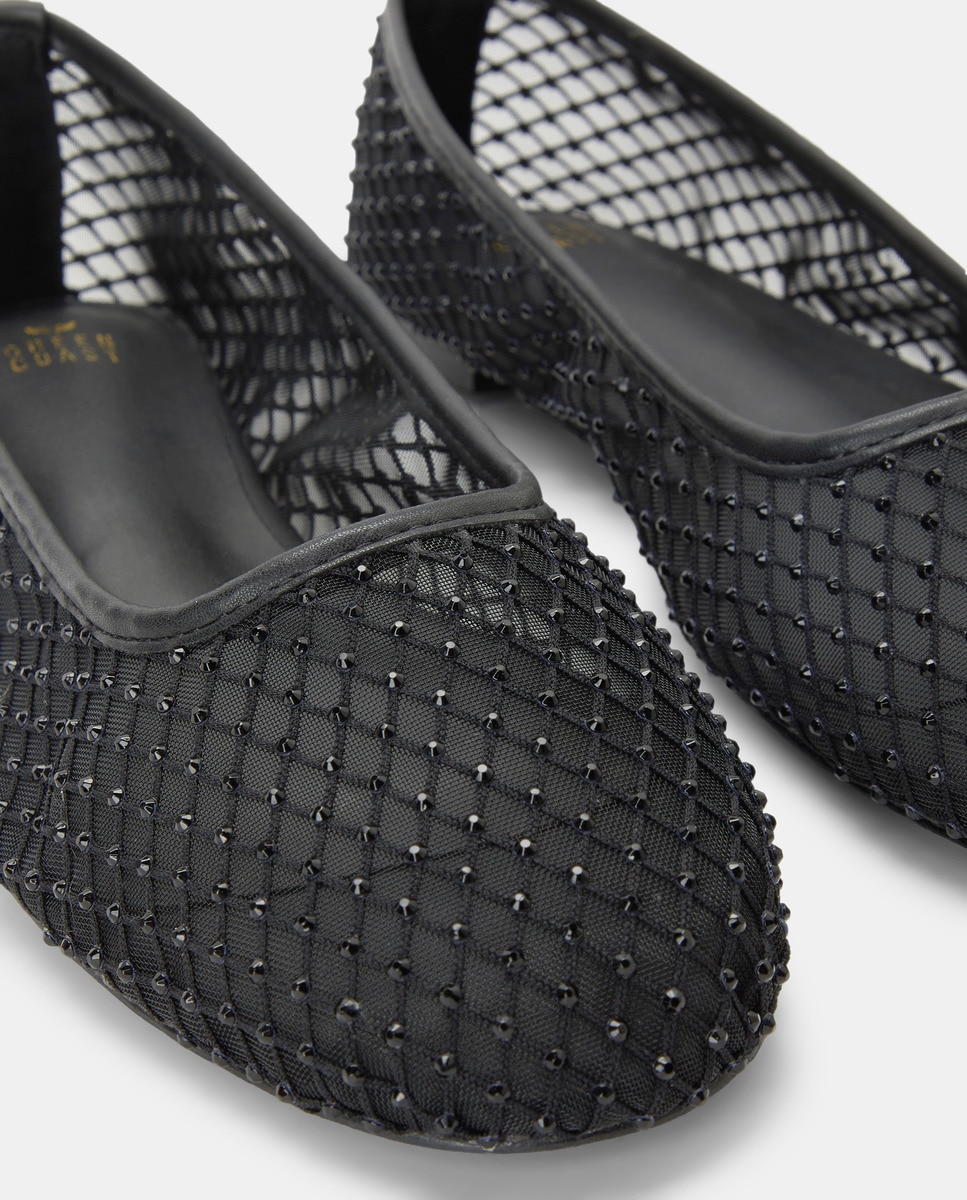 Sapatos de Presilha com Mesh e Brilhos Preto-5