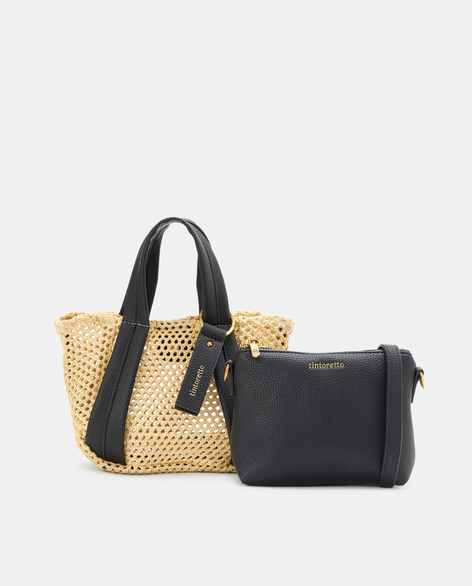 Mala Shopper 2 em 1 Pequena com Alça de Tiracolo Preto-2