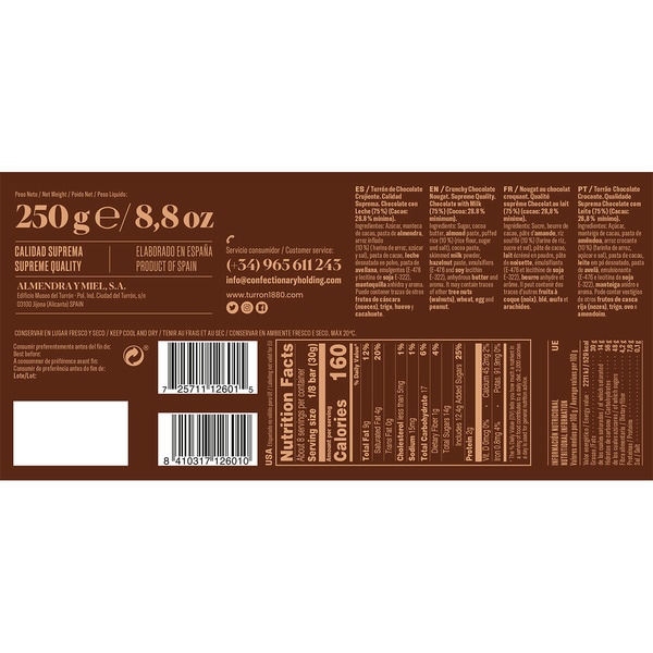 Knuspriger Schokoladen-Turrón Spitzenqualität Karton 250 g