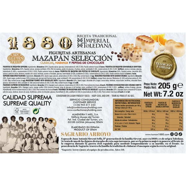 Sortiment Marzipanfiguren Klassisch, Orange und Schokoladenchips Karton 205 g Rezept Imperial Toledana