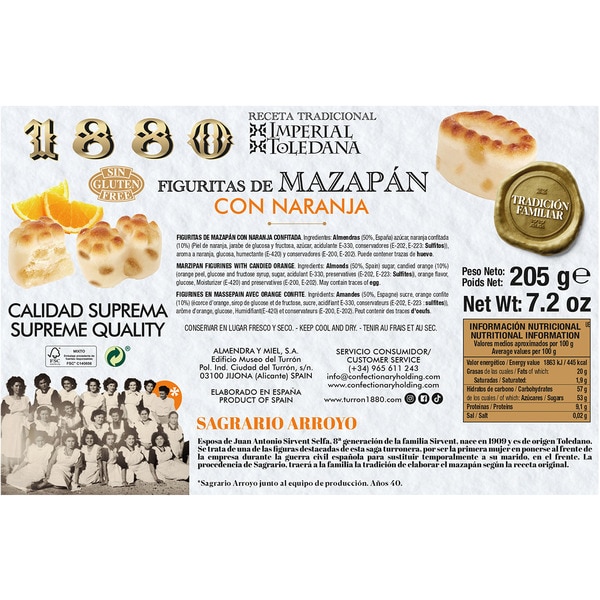 Imperial Toledana recipe traditional orange and marzipan figures case 205 g
