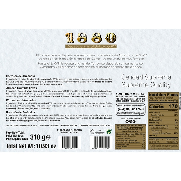 Polvorón-Kuchen aus Mandeln nach traditionellem Rezept aus dem 15. Jh. Spitzenqualität Karton 310 g