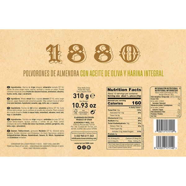 Mandel-Polvorones Gebäck mit nativem Olivenöl und Vollkornmehl Premiumqualität Karton 310 g