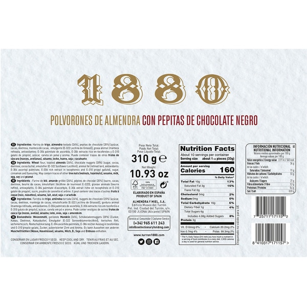 Mandel-Polvorones mit dunklen Schokoladentropfen Spitzenqualität Karton 310 g
