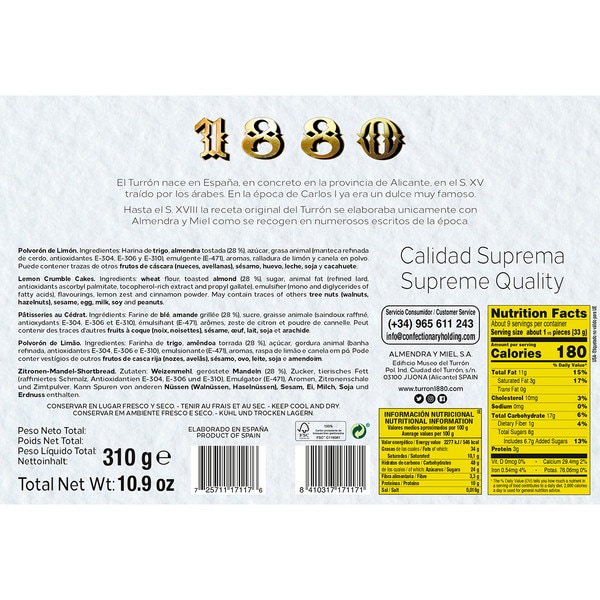 Supreme Quality artisan lemon polvorón cakes case 310 g