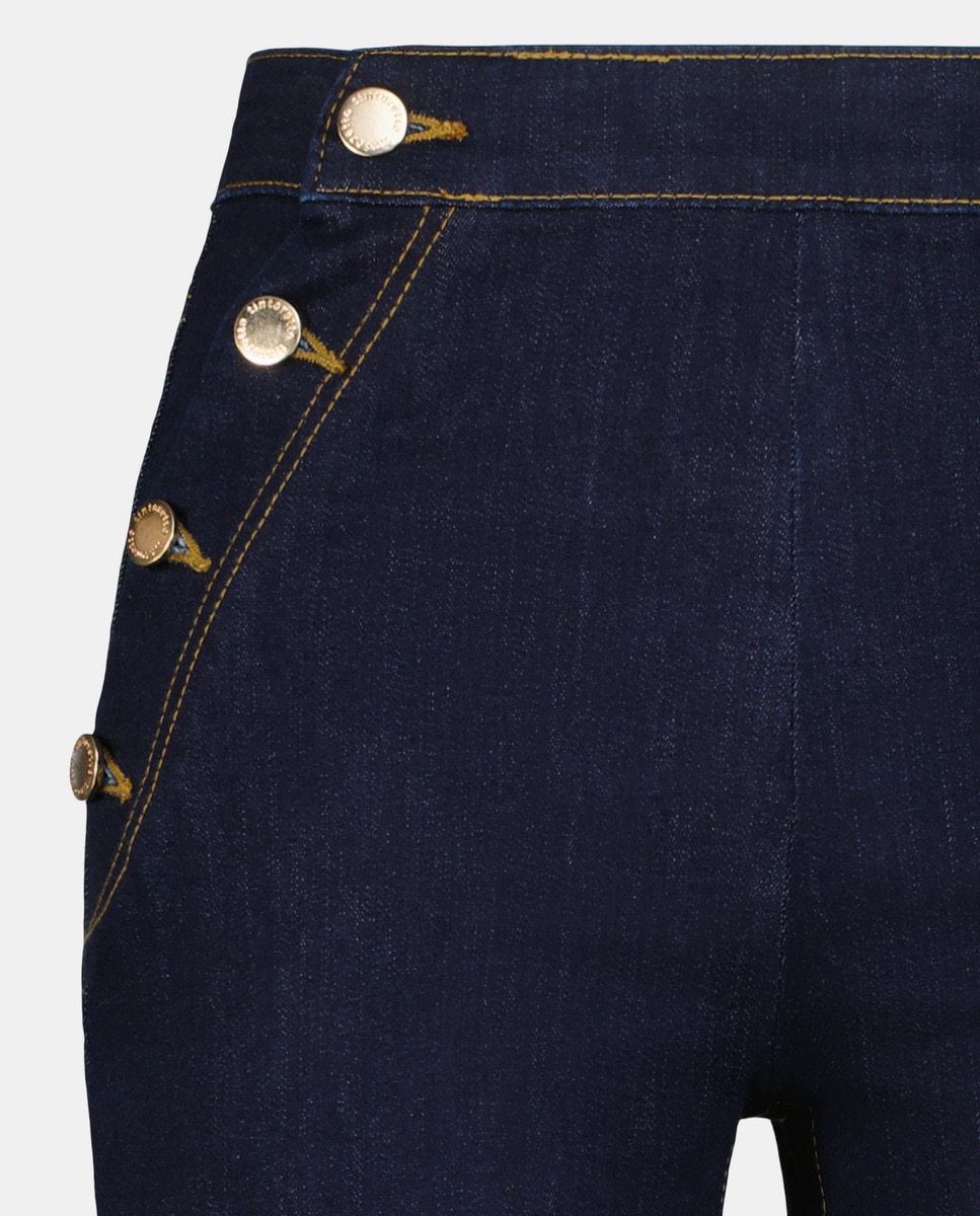 Jeans Flare com Abotoadura e Cintura Subida Azul-índigo-5