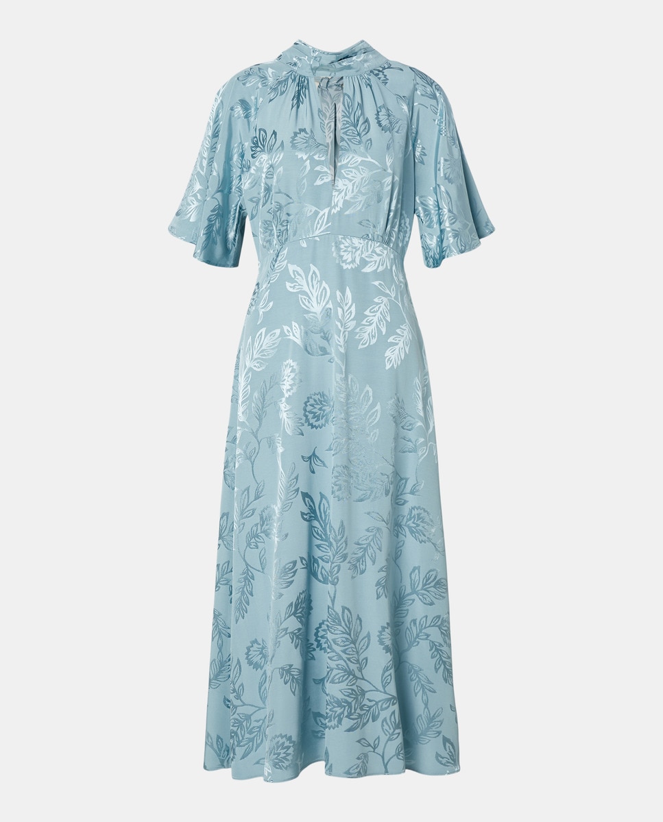 Vestido Midi de Manga com Capa e Jacquard Sabão-4