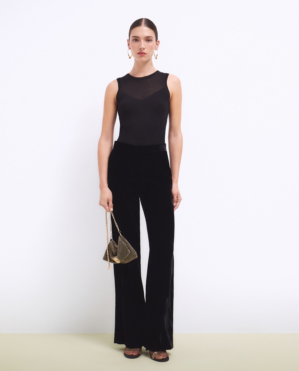 Camisola de Malha sem Mangas e com Transparência Preto-1