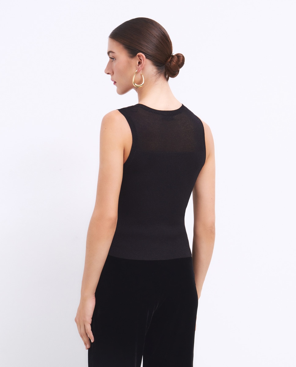 Camisola de Malha sem Mangas e com Transparência Preto-6