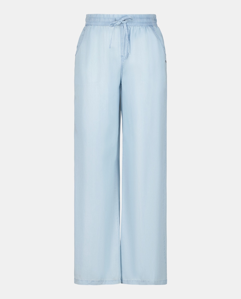 Calças Largas em Tencel com Elásticos Azul Suave-4