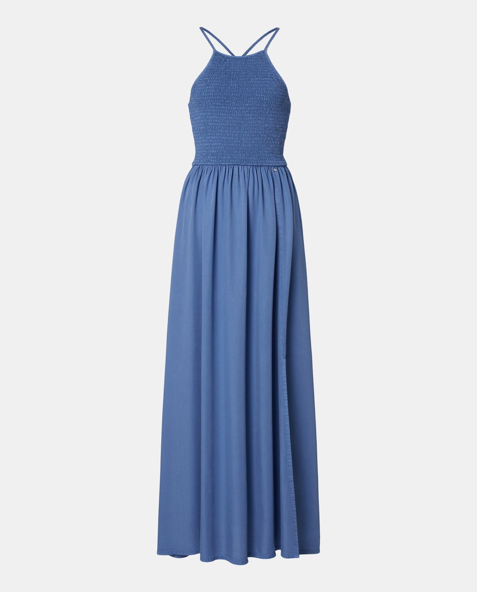 Vestido Liso de Tencel com Elásticos 440 Azulão-4