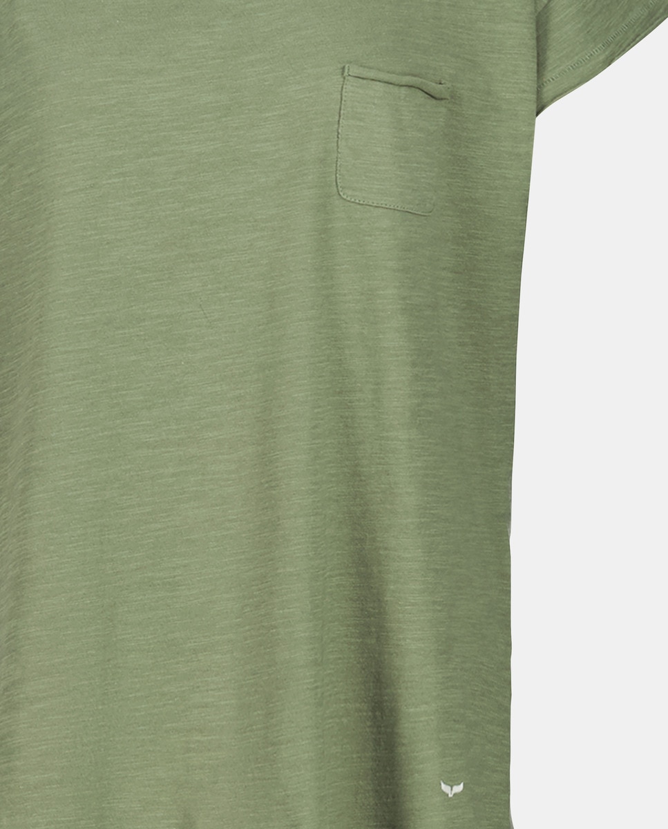 T-shirt de Manga Curta com Decote de Onda com Bolso 520 Caqui-5
