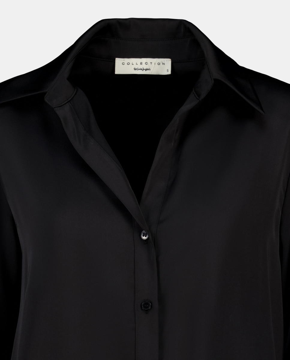 Blusa de Cetim com Manga Comprida Preto-5