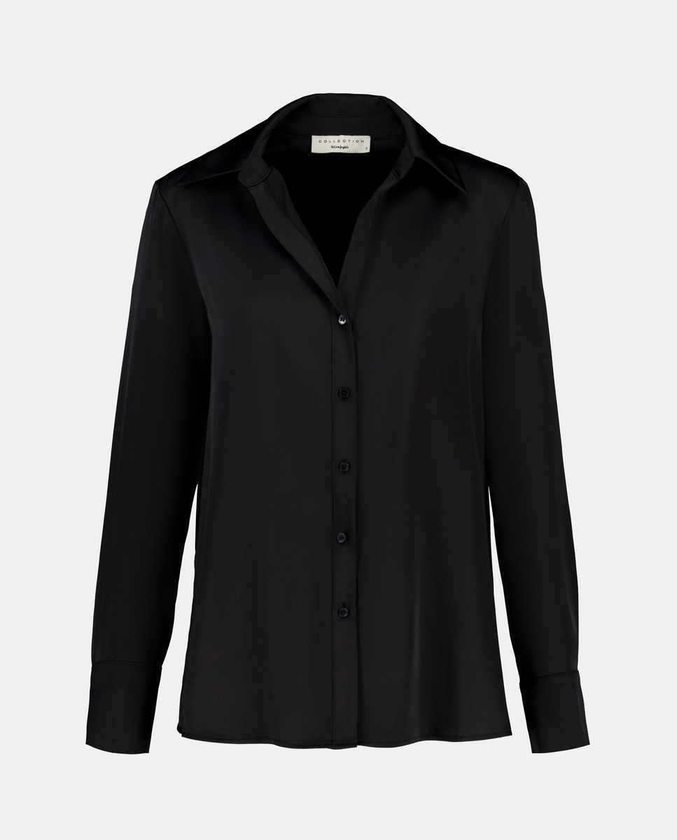 Blusa de Cetim com Manga Comprida Preto-4