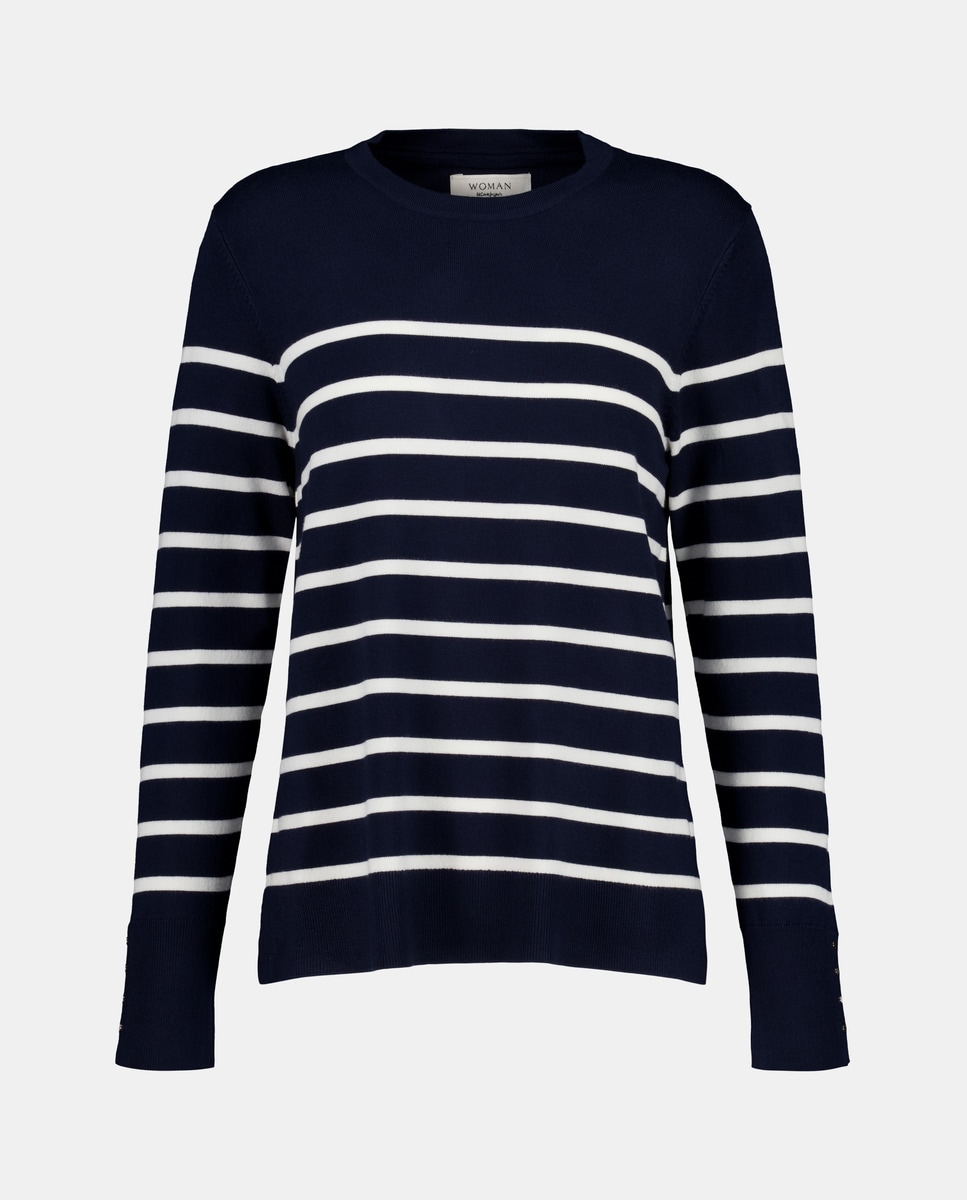Camisola de Malha com Decote Redondo e às Riscas Azul-4