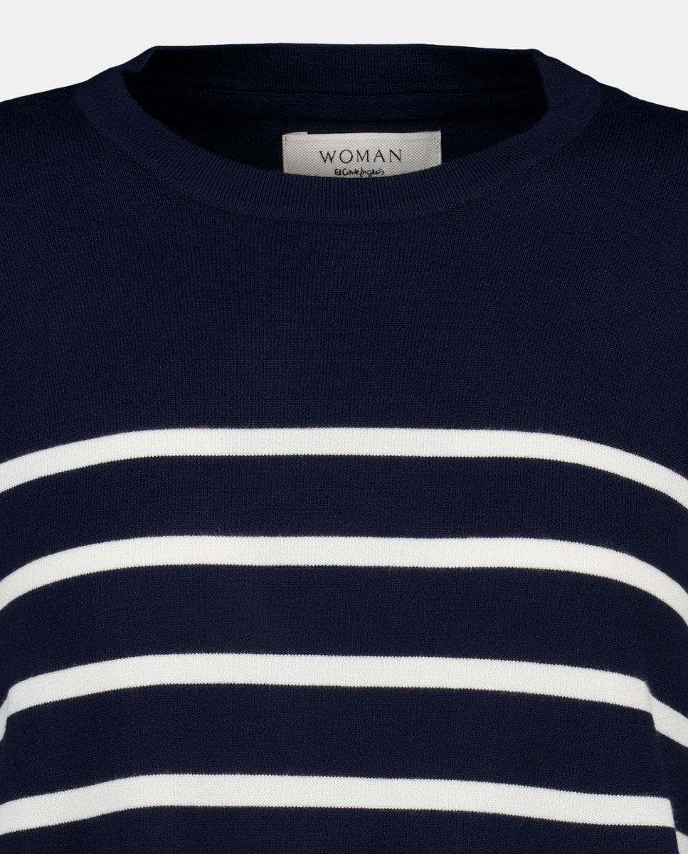 Camisola de Malha com Decote Redondo e às Riscas Azul-5